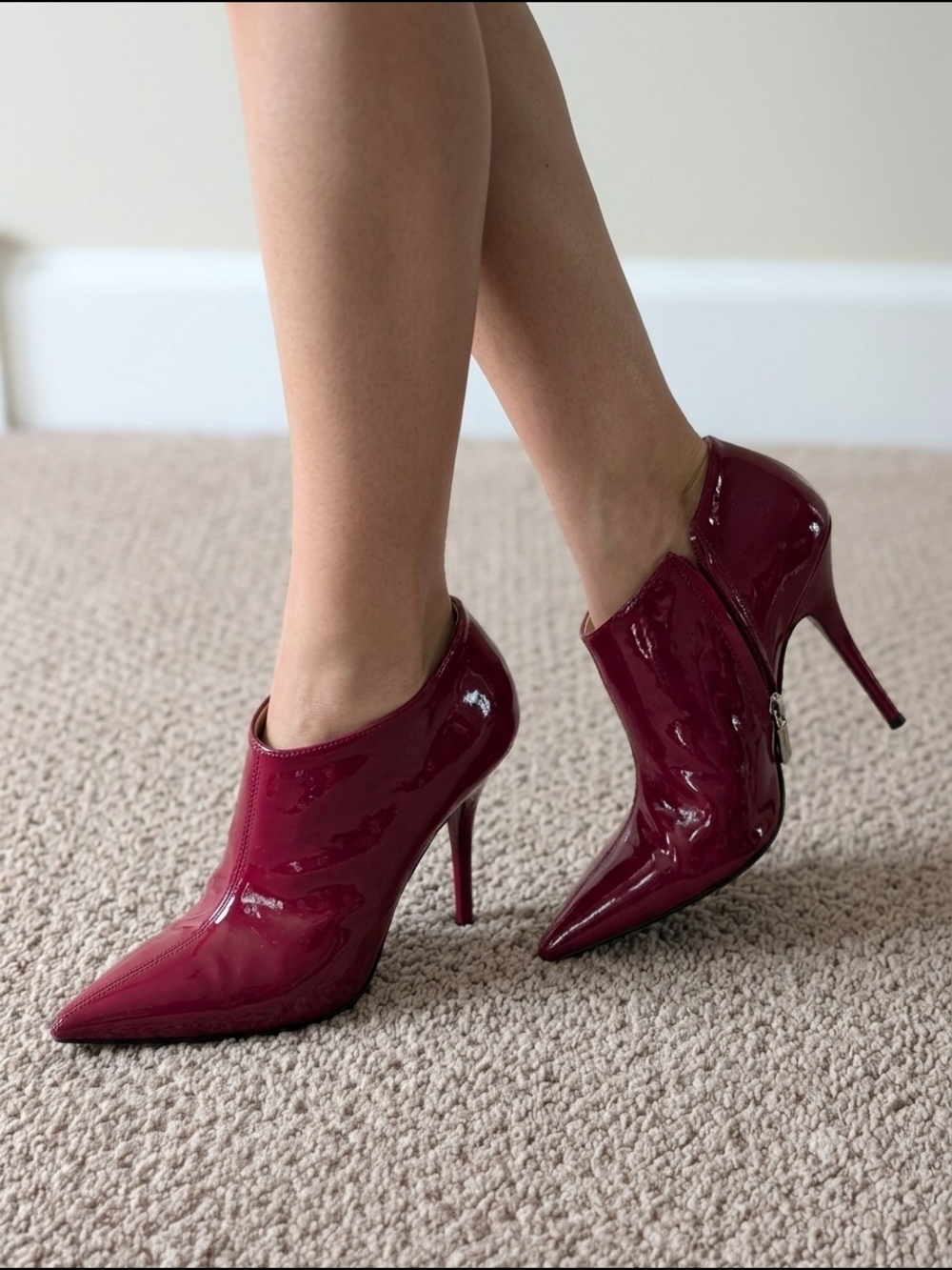 Patent Pointed-Toe Red Stiletto Ankle Boots Size 8